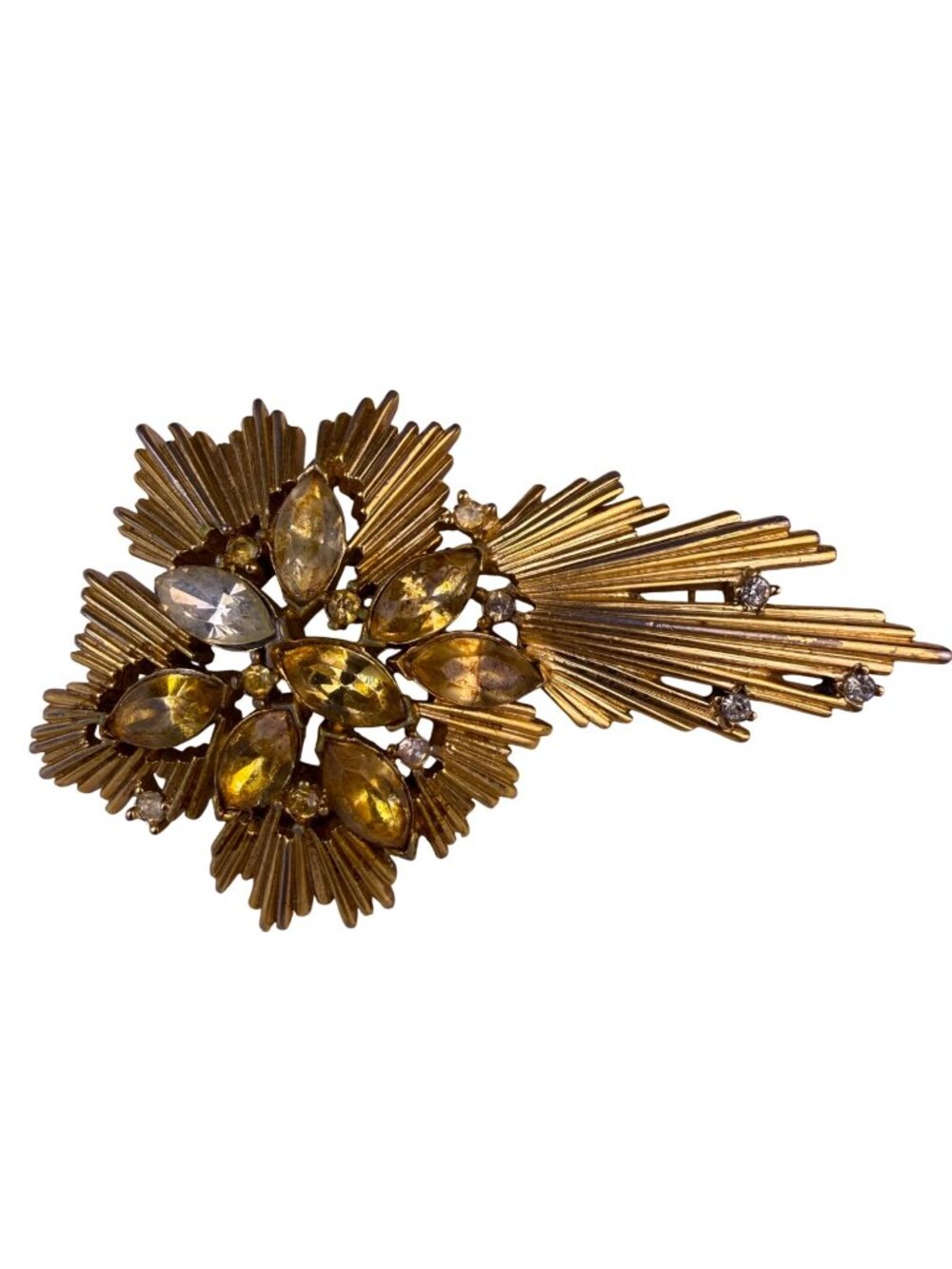 Trifari Vintage Womens Gold Tone & Amber Atomic Style Brooch Pin Jewelry